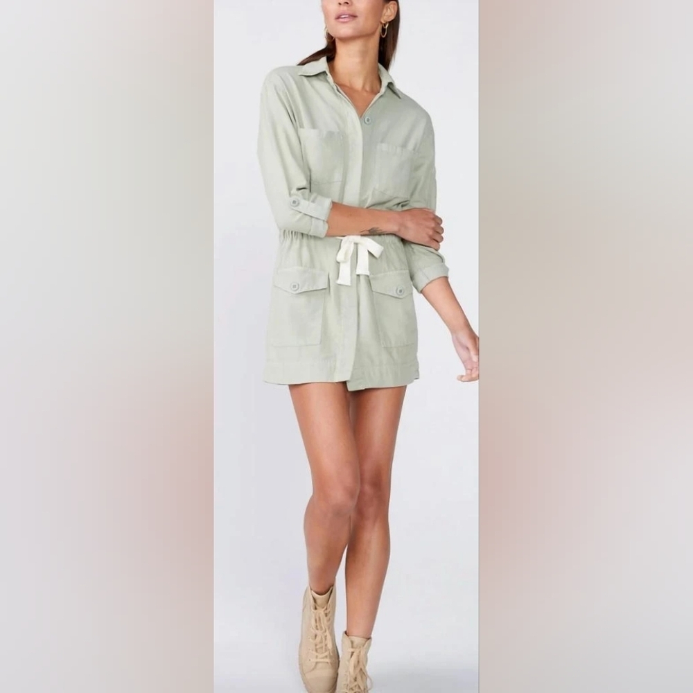 Monrow Twill Pocket Dress Light Olive Green - Picture 4 of 12